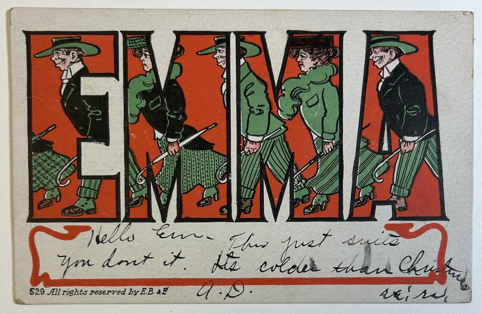 Antique Comic Name Postcard, Emma, Posted 1907 Boscobel, Wisconsin