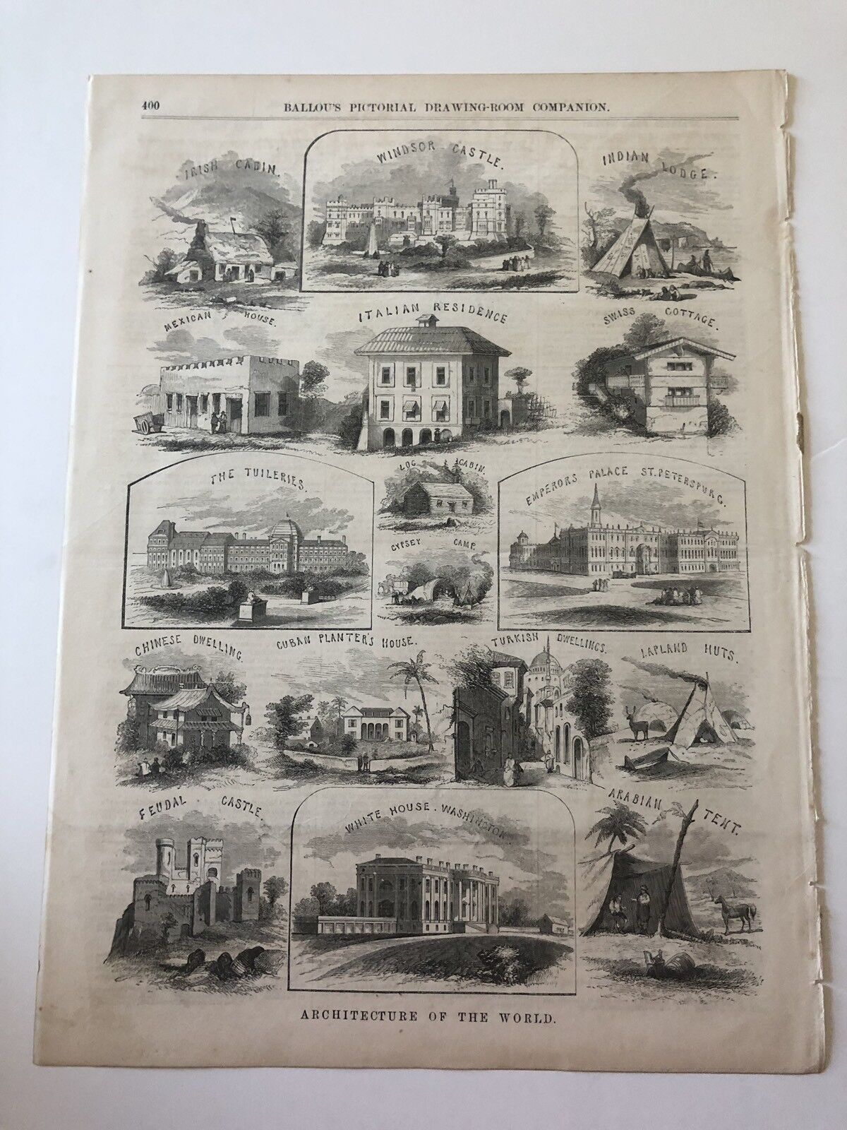 1855 Ballou’s Pictorial Antique Print Architecture Of The World #111818