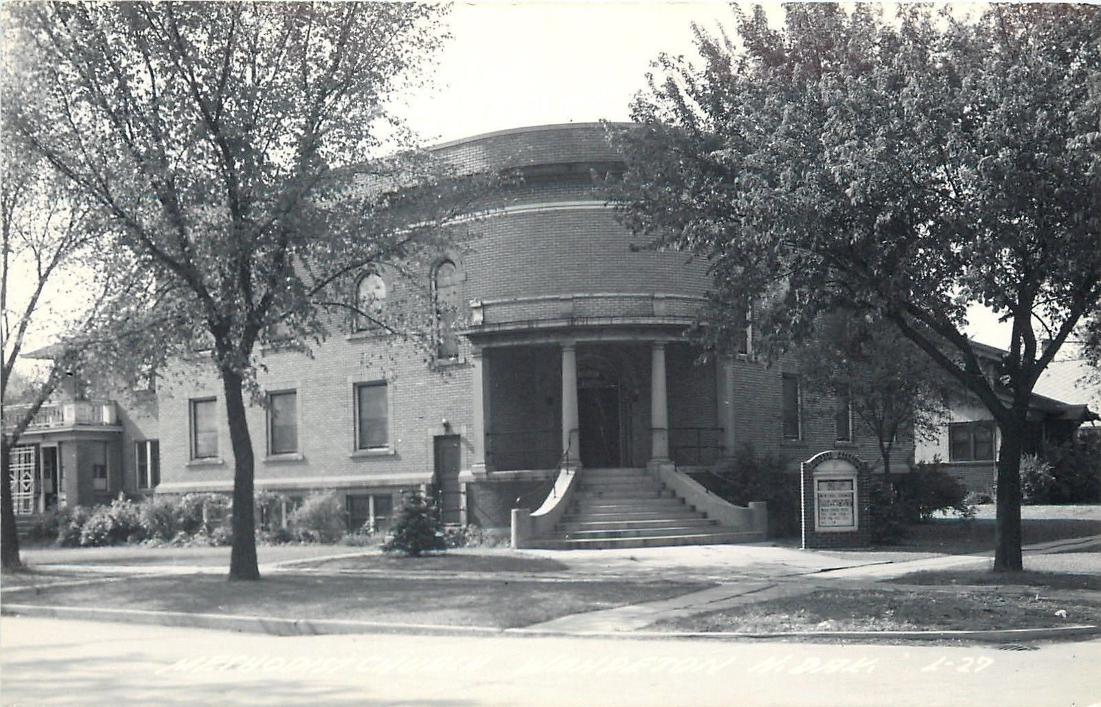 Wahpeton North Dakota~Methodist Church~Corner~1940s Real Photo Postcard~RPPC
