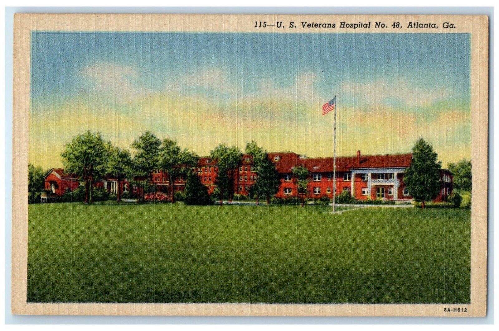 c1940 US Veterans Hospital Exterior Building Flagpole Atlanta Georgia Postcard