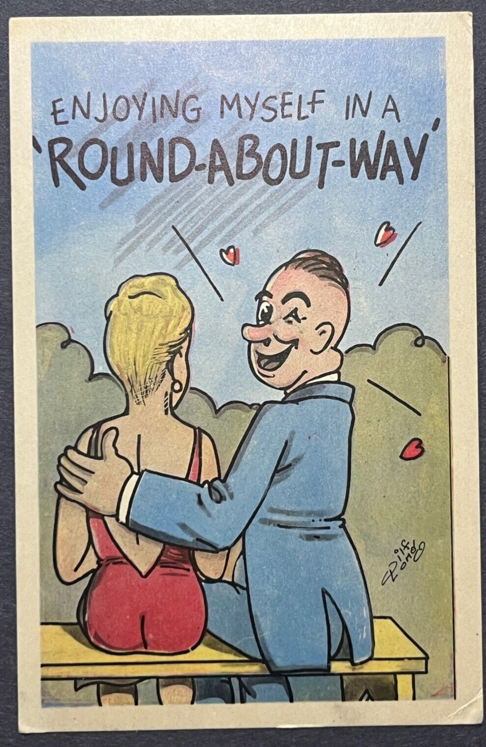 Comic Postcard Risque Pretty Woman Nice Round Butt Cliff Long Unused Linen VG