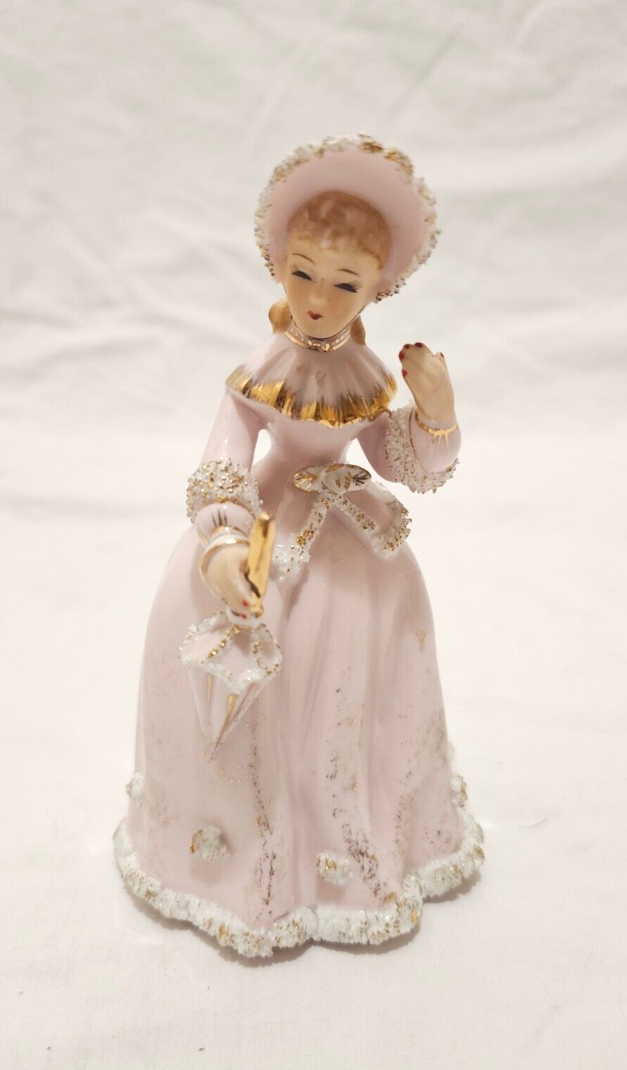 VINTAGE Geo. Z. Lefton China Lady Pink/White & Gold Dress Figurine KW1569 ~ 6