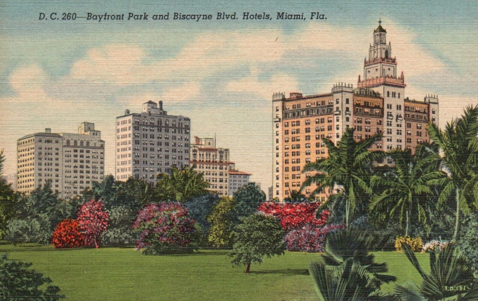 Postcard FL Miami Florida Bayfront Park Biscayne Blvd Linen Vintage PC H6376