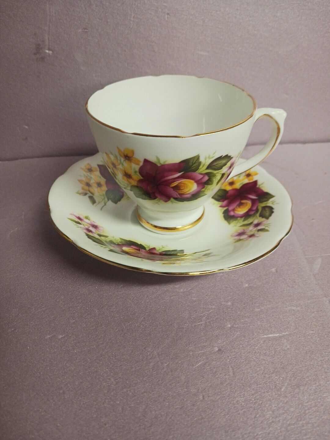 Vintage Crown Fine Bone China Staffordshire England Floral Teacup And Saucer
