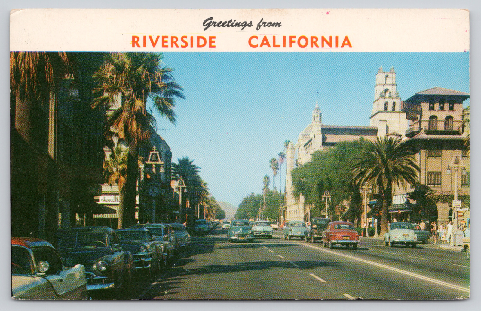 Postcard Greetings From Riverside, California, 7th st. Near Orange, c.1950s A333