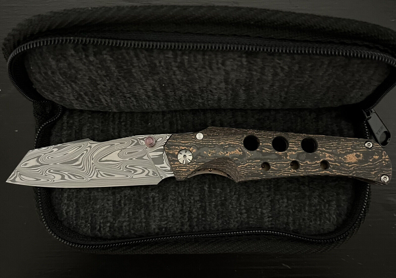 Jason Guthrie Scout 2.0 Knife, Copper Lava CF, Thor Damasteel Blade, Handmade