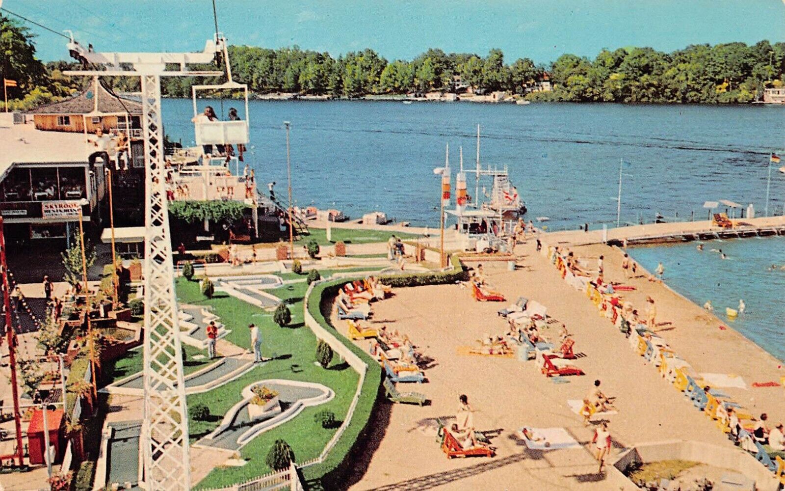 Monticello IN Indiana Beach Amusement Park Boardwalk Resort Vtg Postcard C30