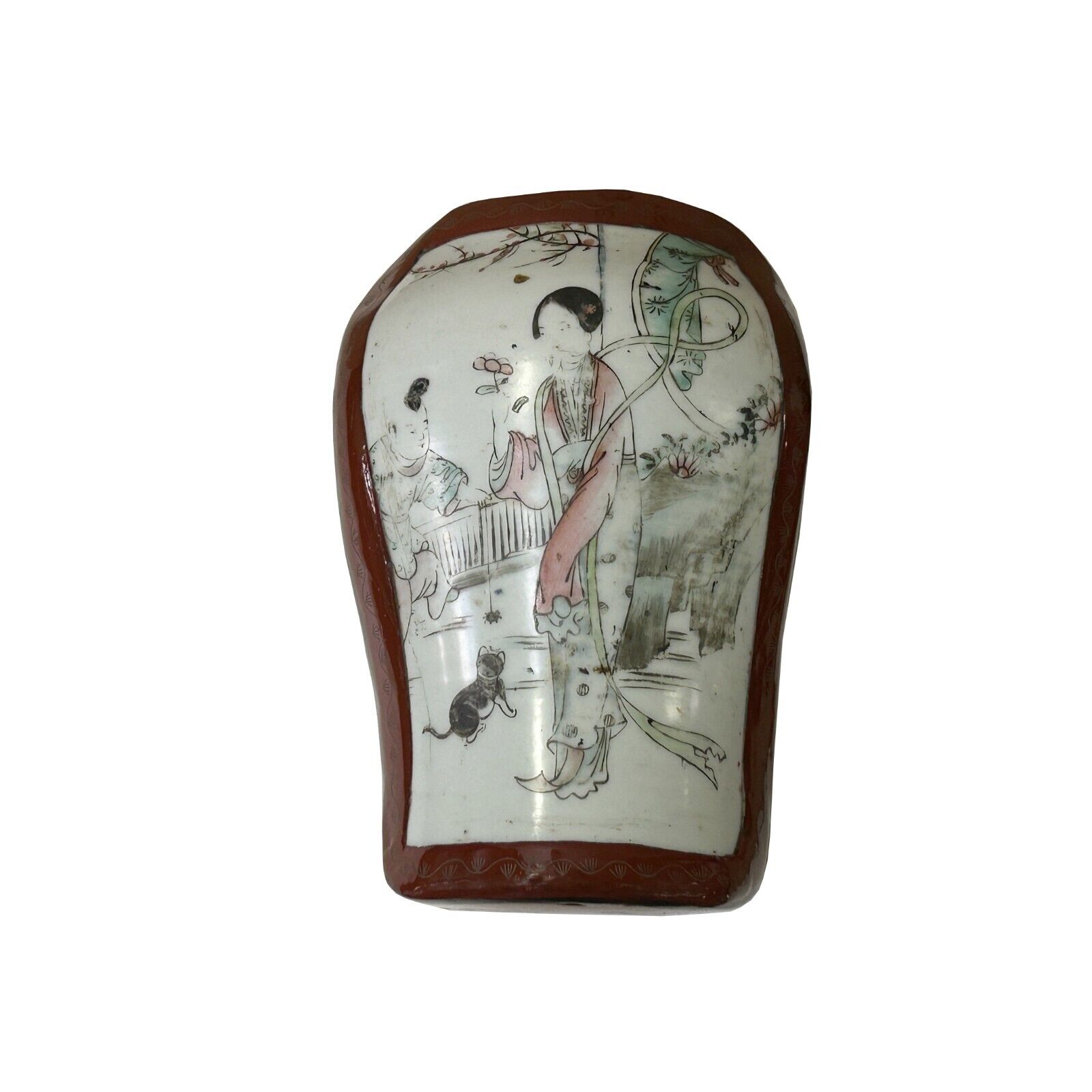 Chinese Old White Base Lady Kid Plant Porcelain Art Lacquer Box ws3884