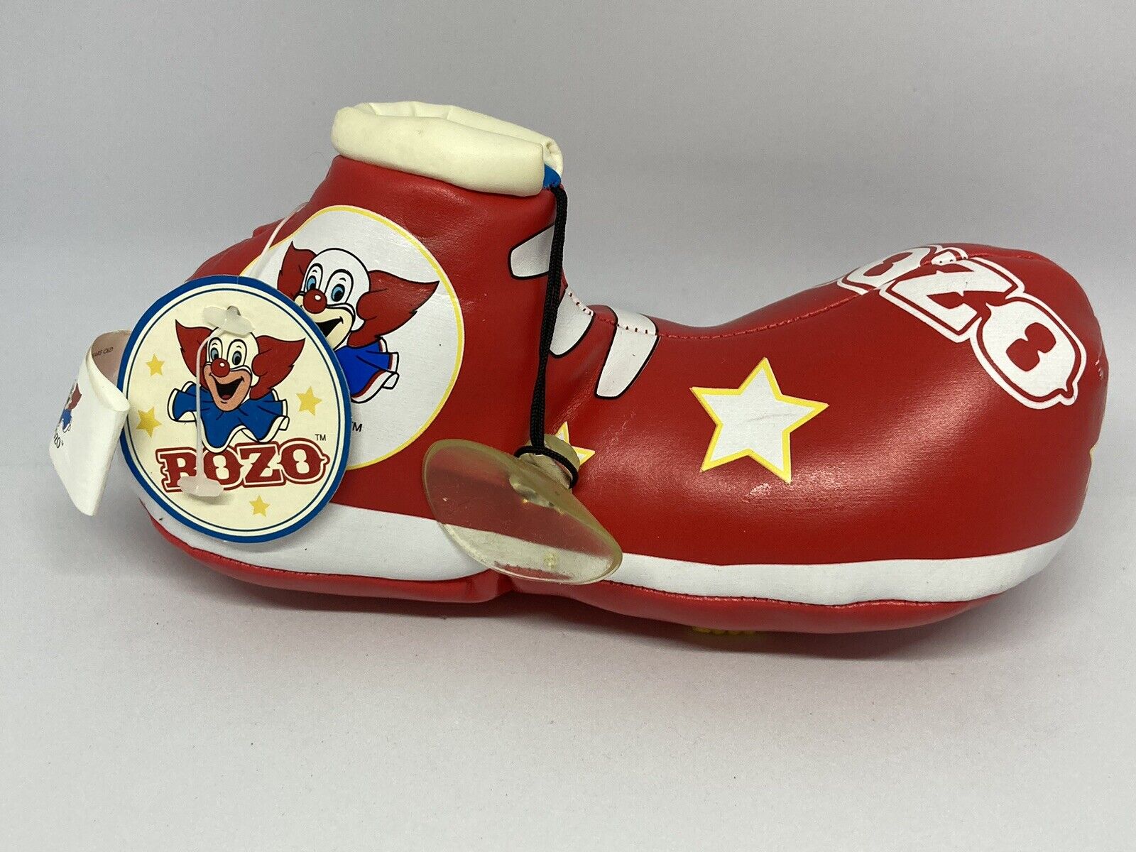 Vintage 90’s BOZO Stuffed Vinyl Shoe with Tags Window Suction Hanger Rare