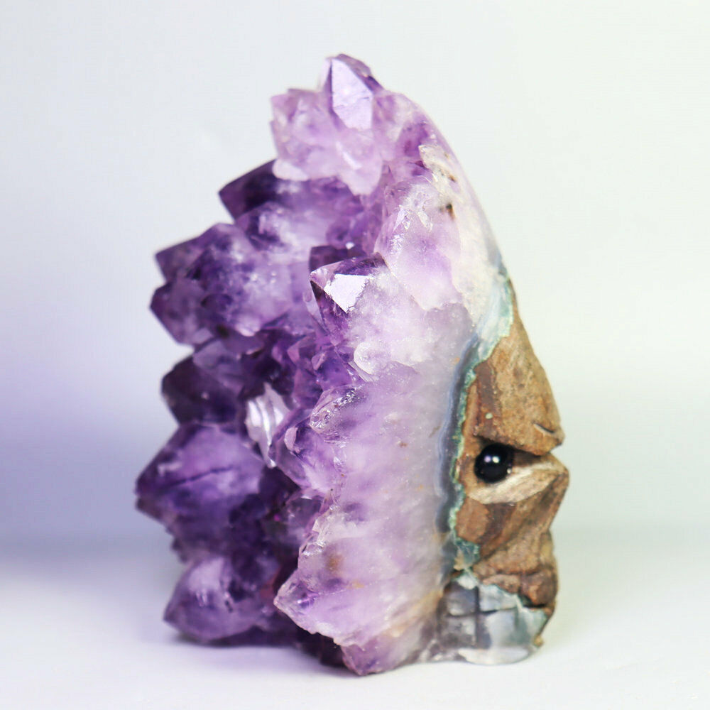 506g Natural Amethyst Cluster Point Quartz Crystal Gemstone Carved Skull Healing