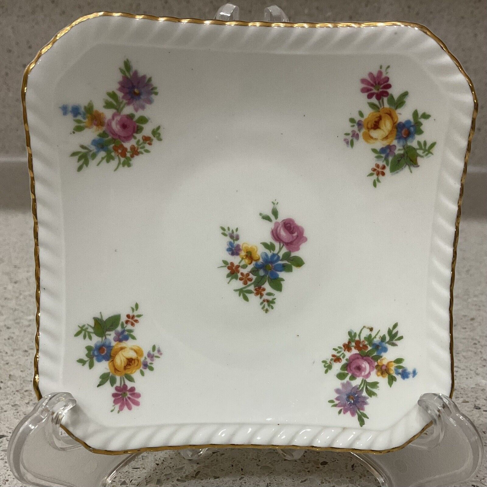 Vintage Royal Adderley Floral Square Bone China Trinket Dish  4” Made In England