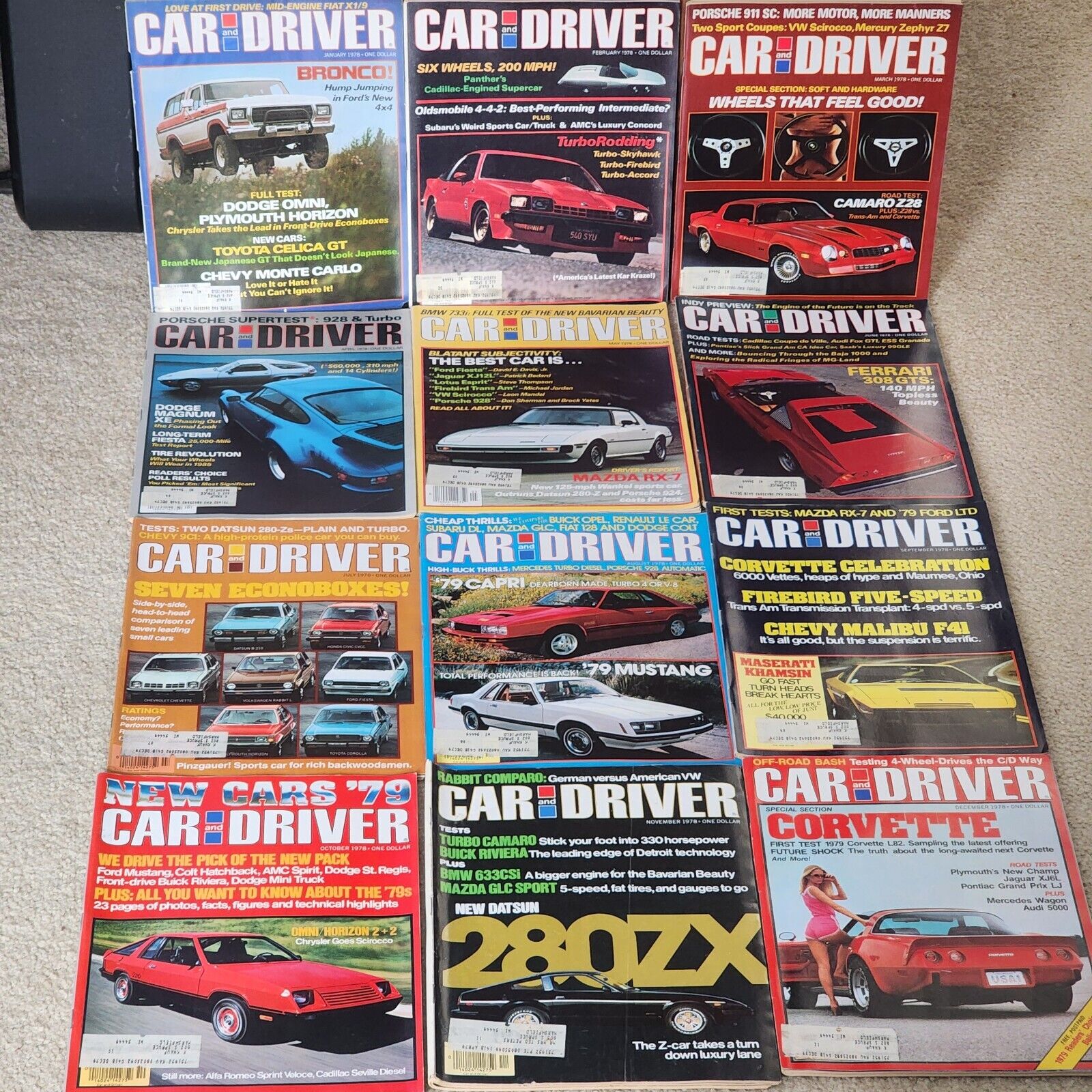1978 Car and Driver Magazine Full Year 12 Issues Complete Vintage Lot of 12