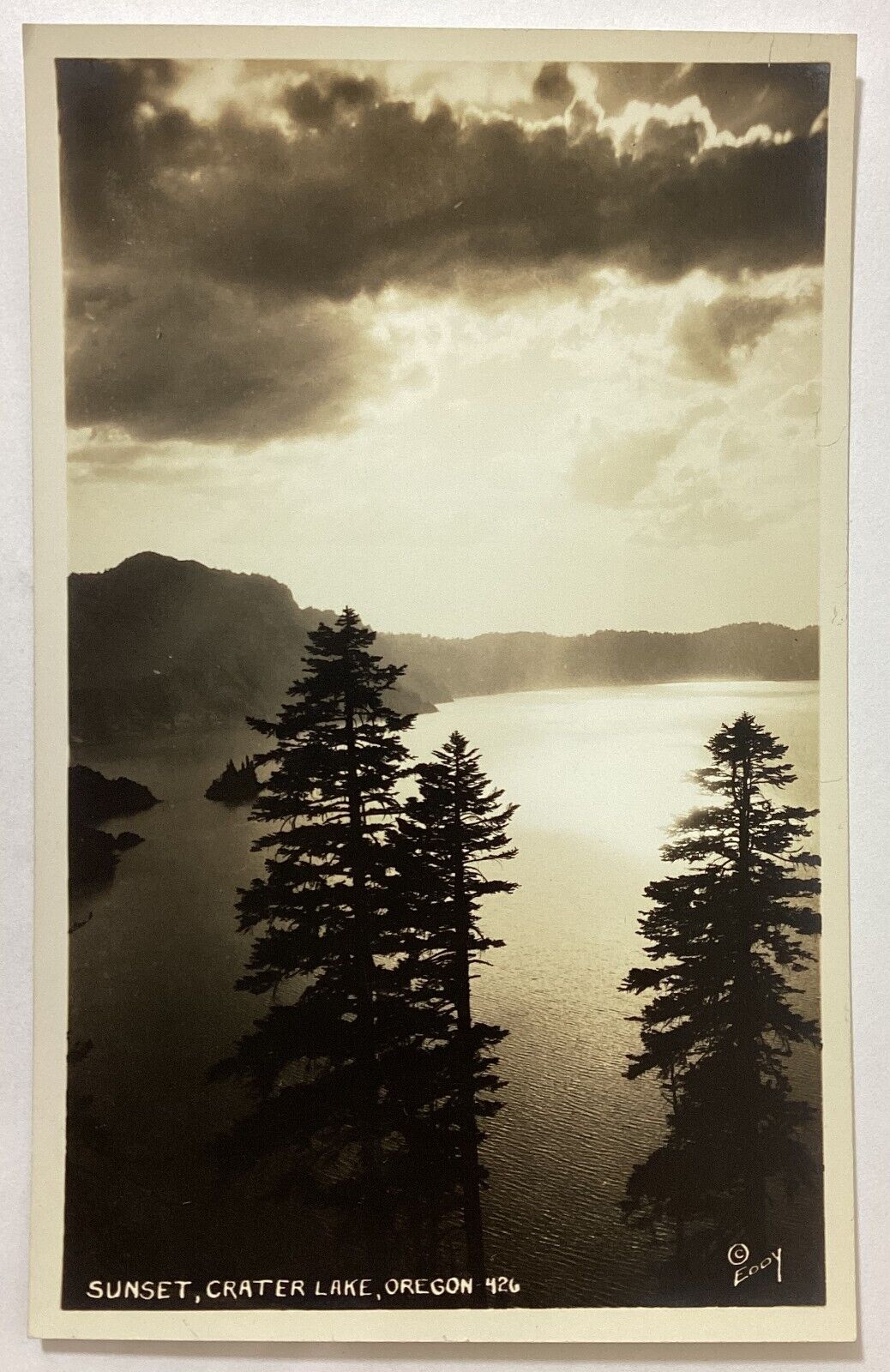 Oregon Crater Lake Sunset View Real Photo Vintage RPPC Postcard Unposted