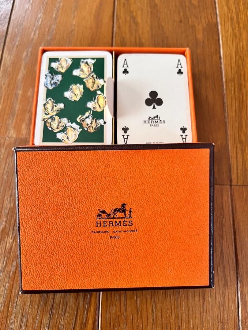 Hermes Set of 2 Pairs of Mini Playing Cards Green and Red Dog Pattern From Japan
