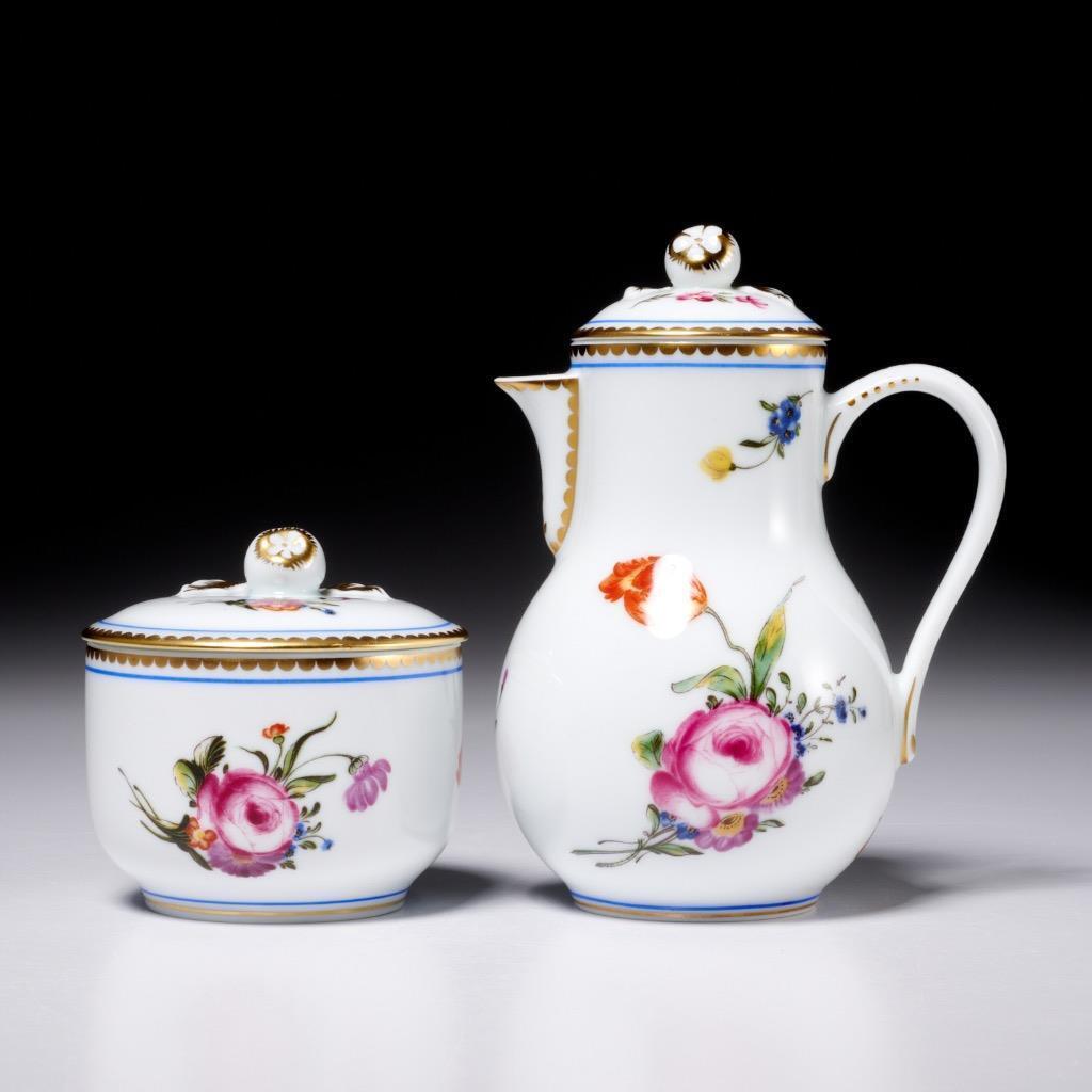 Bernardaud Limoges A La Reine Porcelain Covered Sugar Bowl & Creamer Set