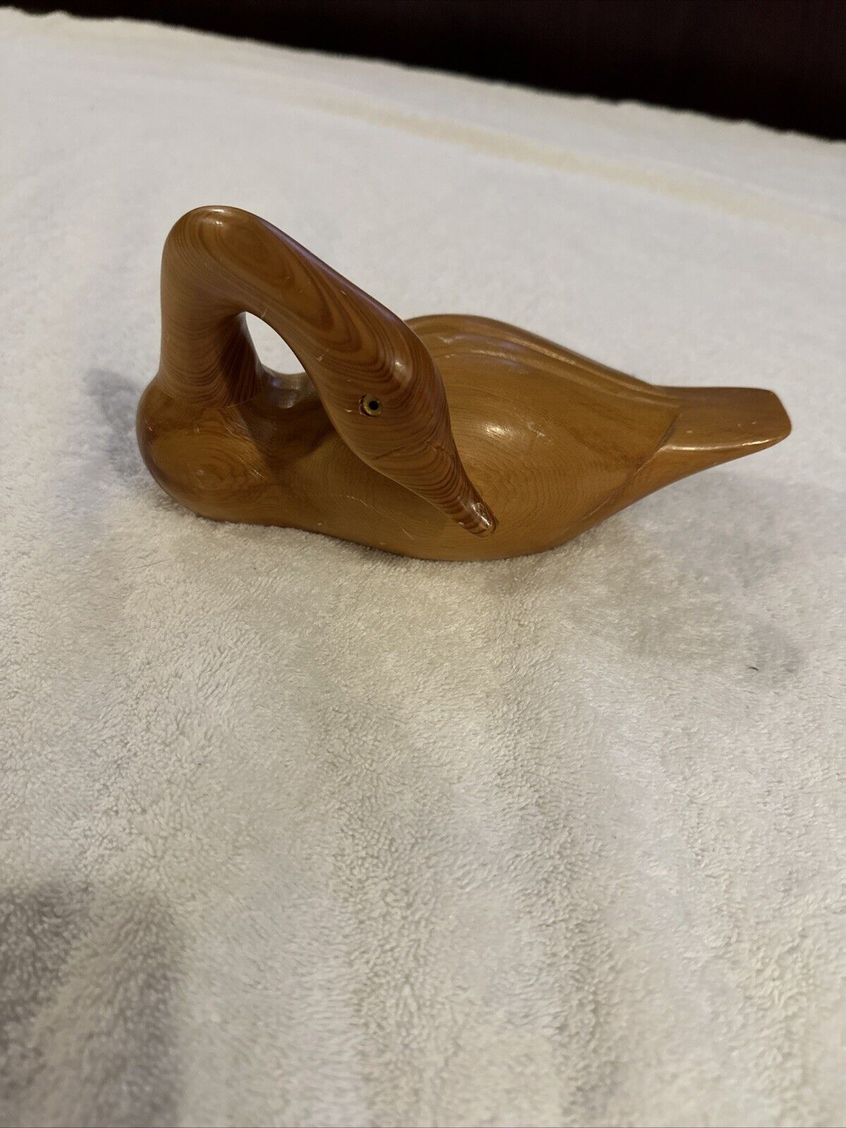 Vintage Americana Light Carved Wood Duck Wooden Figure W/ Glass Eyes 