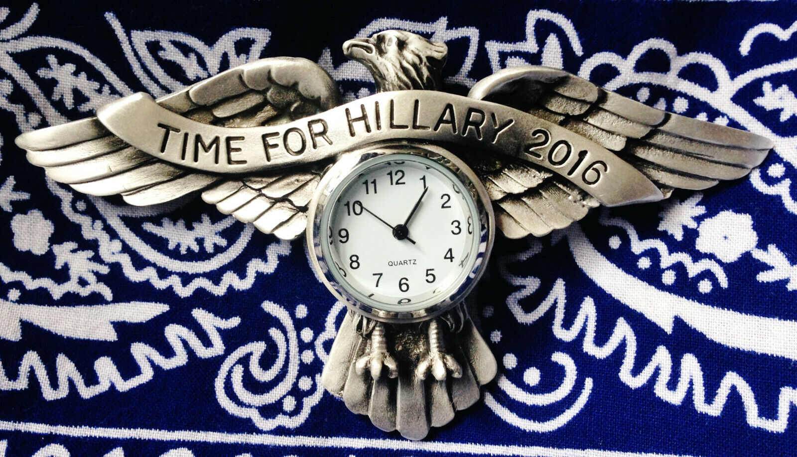 HUGE VINTAGE EAGLE PIN FIGURAL WATCH BROOCH TIME FOR HILLARY CLINTON PRESIDENT