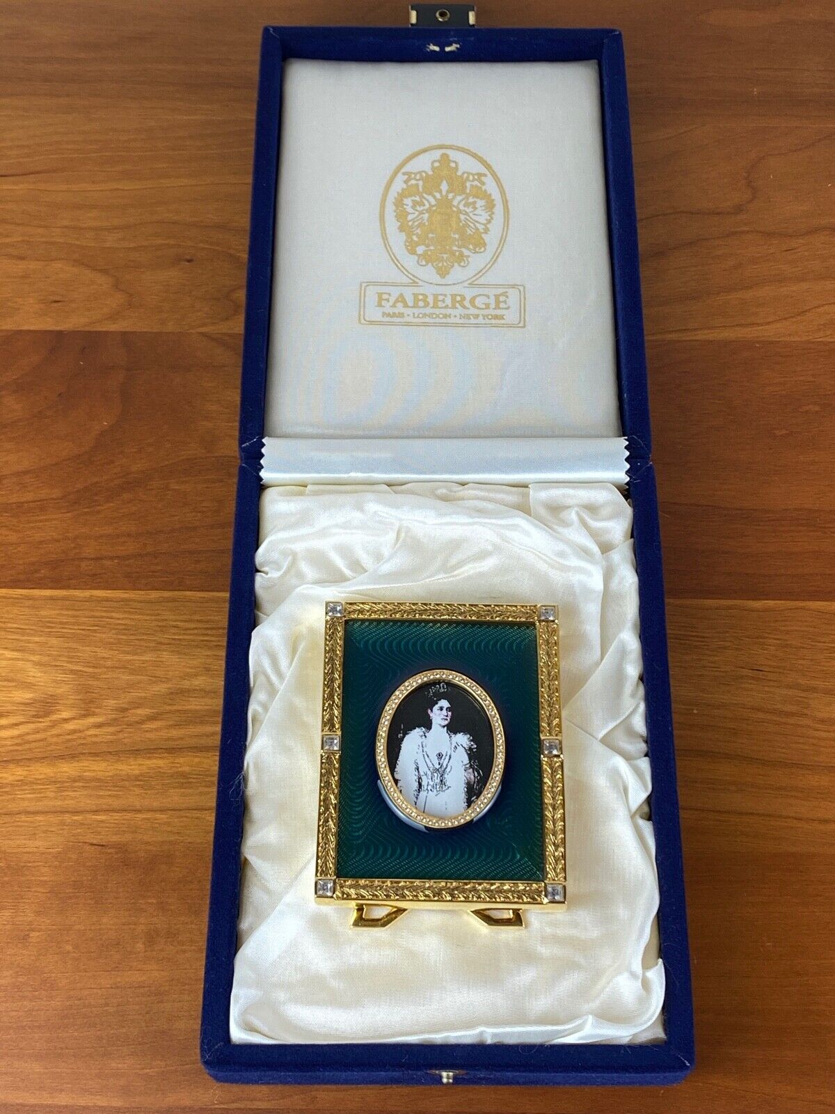 Faberge Coronation Imperial Green Jeweled, Enameled Picture w Presentation Box