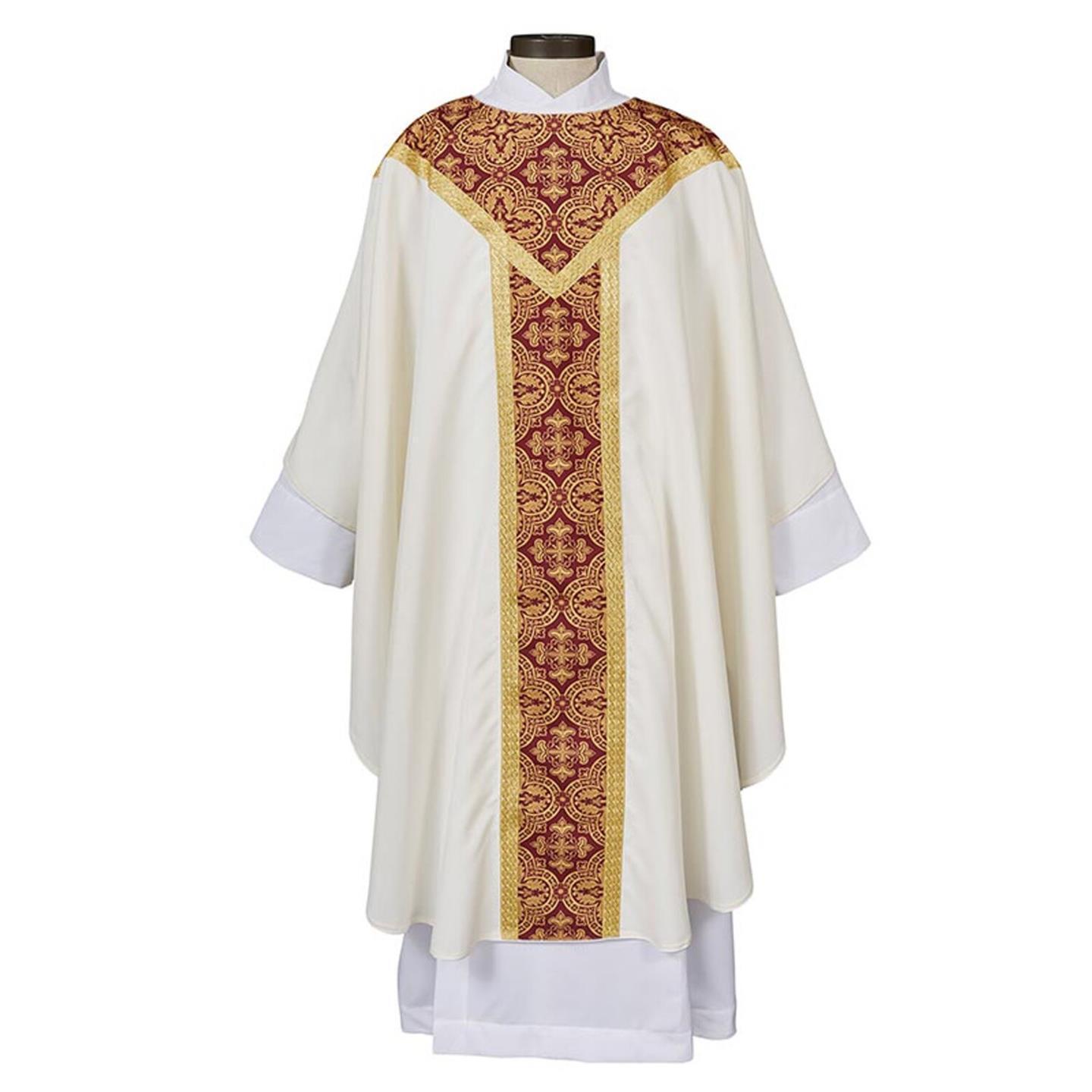 Printed Gothic OFF-white Chasuble Polyester with Gold Lace Trim Size:59 x 51