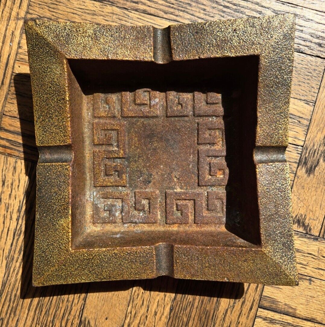 Antique Vintage Cast iron metal  Ashtray Square, Magnetic. Over 1 Pound.