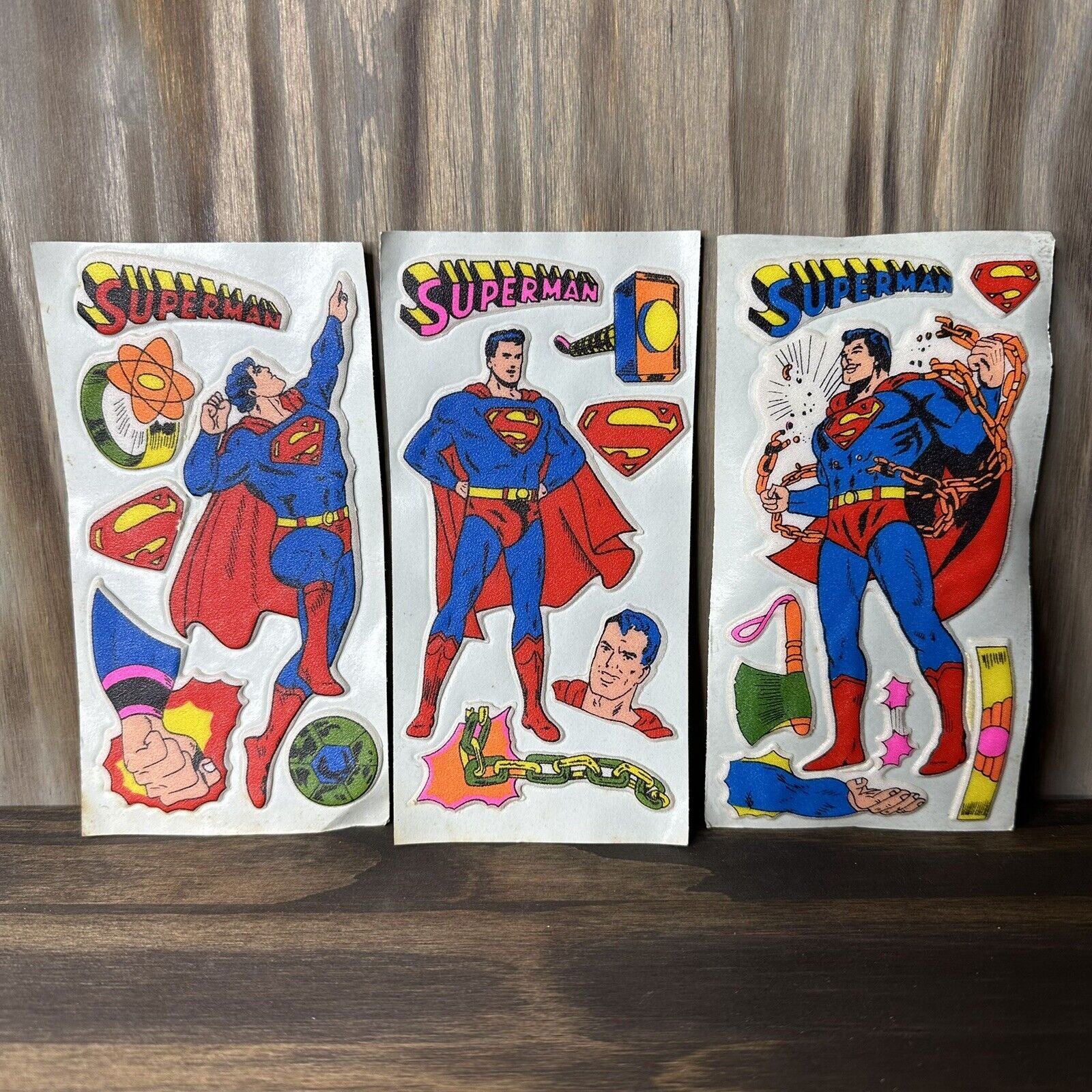Lot of 3 Superman Puffy Sticker Sheets 1980s
