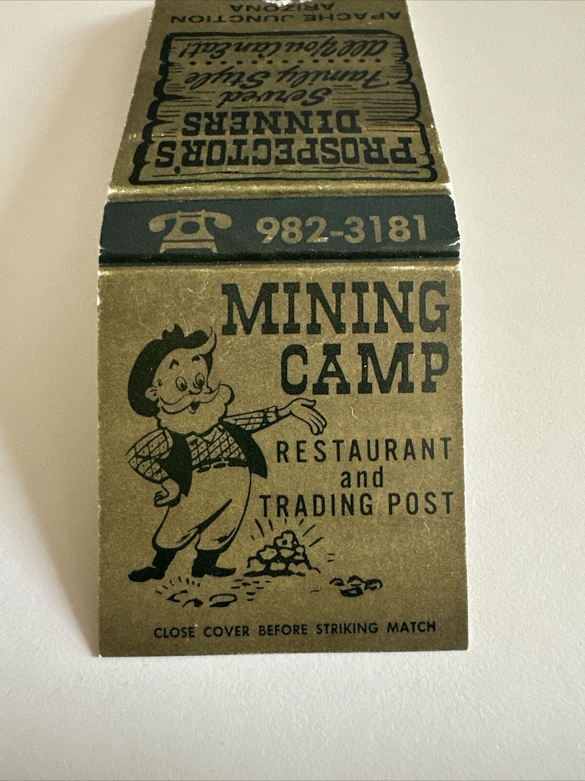 Vintage 1960s Mining Camp Restaurant Matchbook Cover Apache Junction AZ