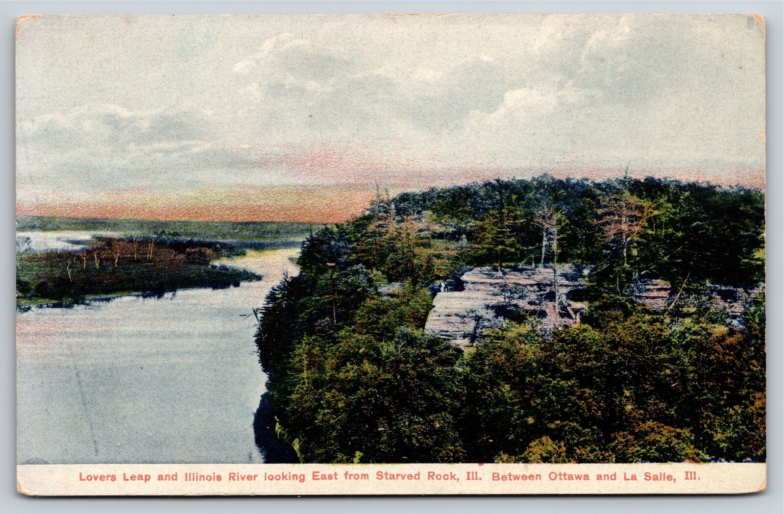 La Salle Illinois~Air View Lovers Leap & Illinois River~Vintage Postcard