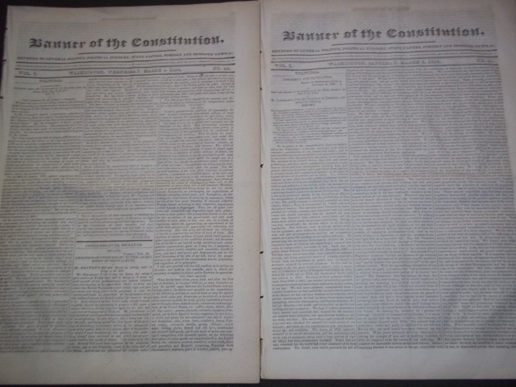 1830 MAR BANNER OF THE CONSTITUTION NEWSPAPER LOT OF 2- VOL I - JACKSON- NP 1498