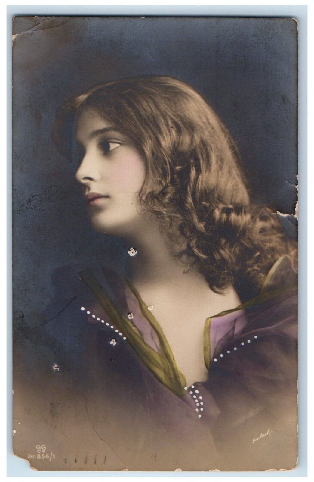 1912 Pretty Woman Curly Hair West New Brighton NY RPPC Photo Antique Postcard