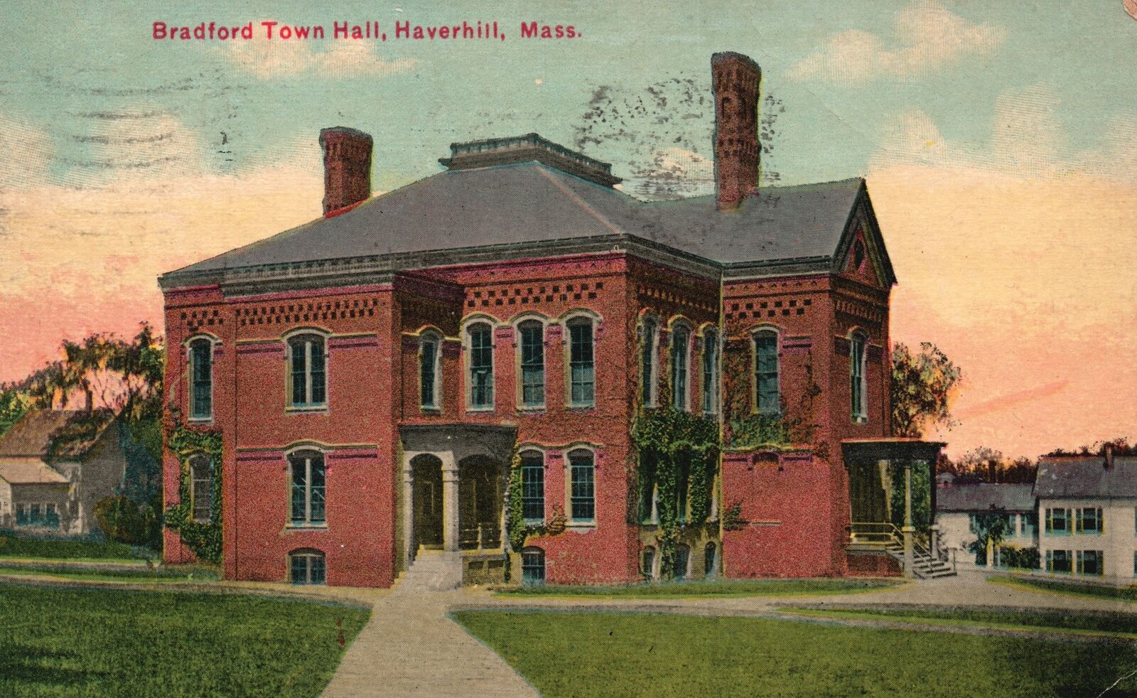 Vintage Postcard 1912 Bradford Town Hall Landmark Haverhill Massachusetts MA