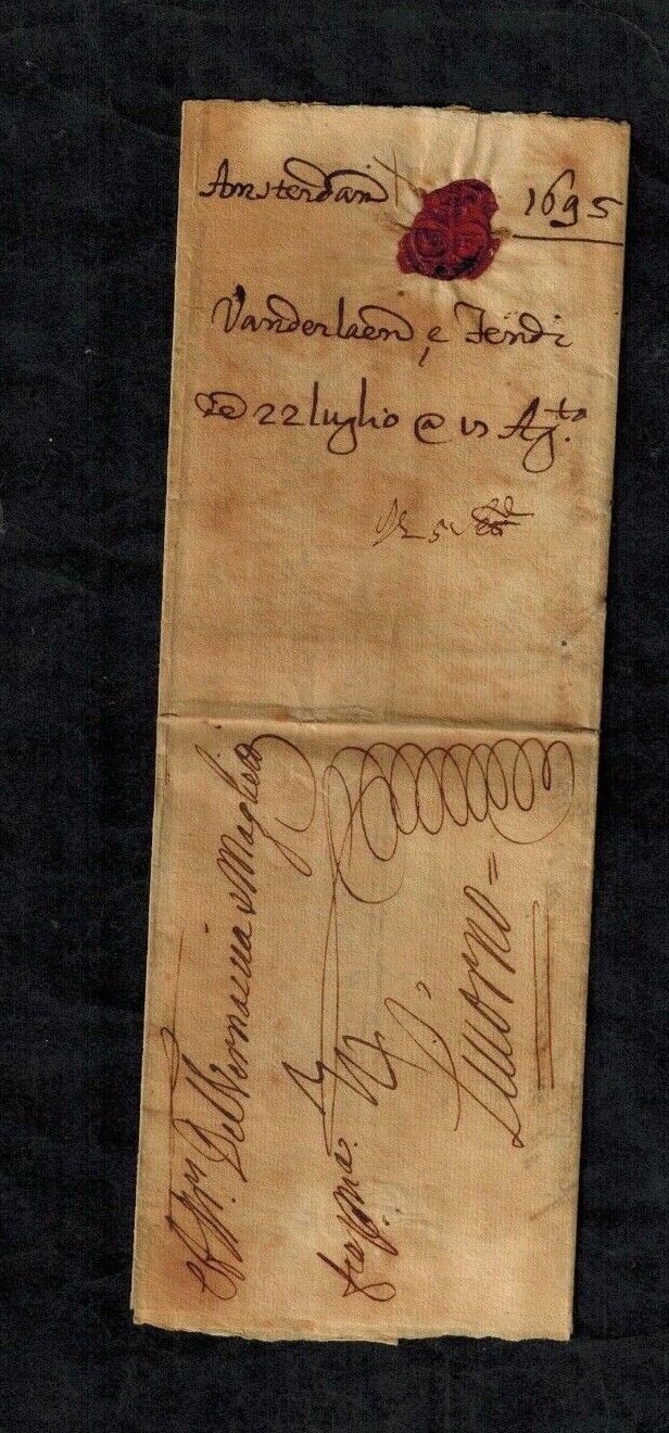 Corsini Correspondence Stampless Merchant Cover 1695 from Amsterdam to Livorno