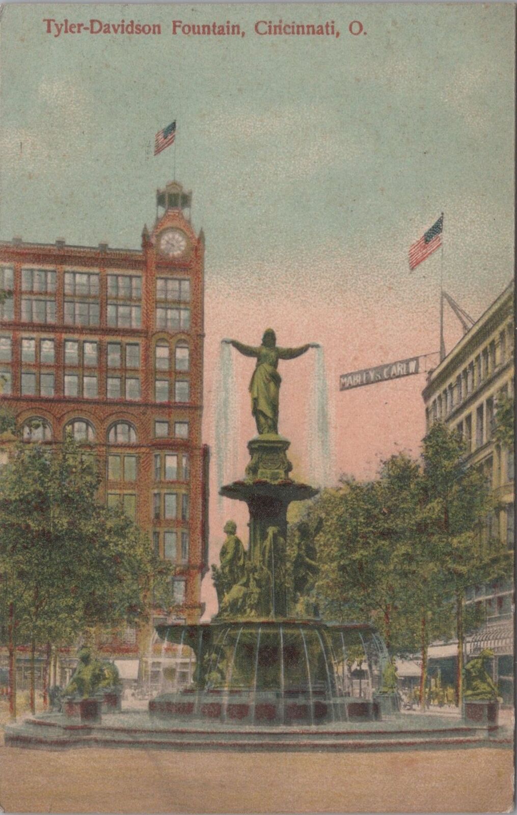 Tyler Davidson Fountain Cincinnati Ohio c1910s Postcard