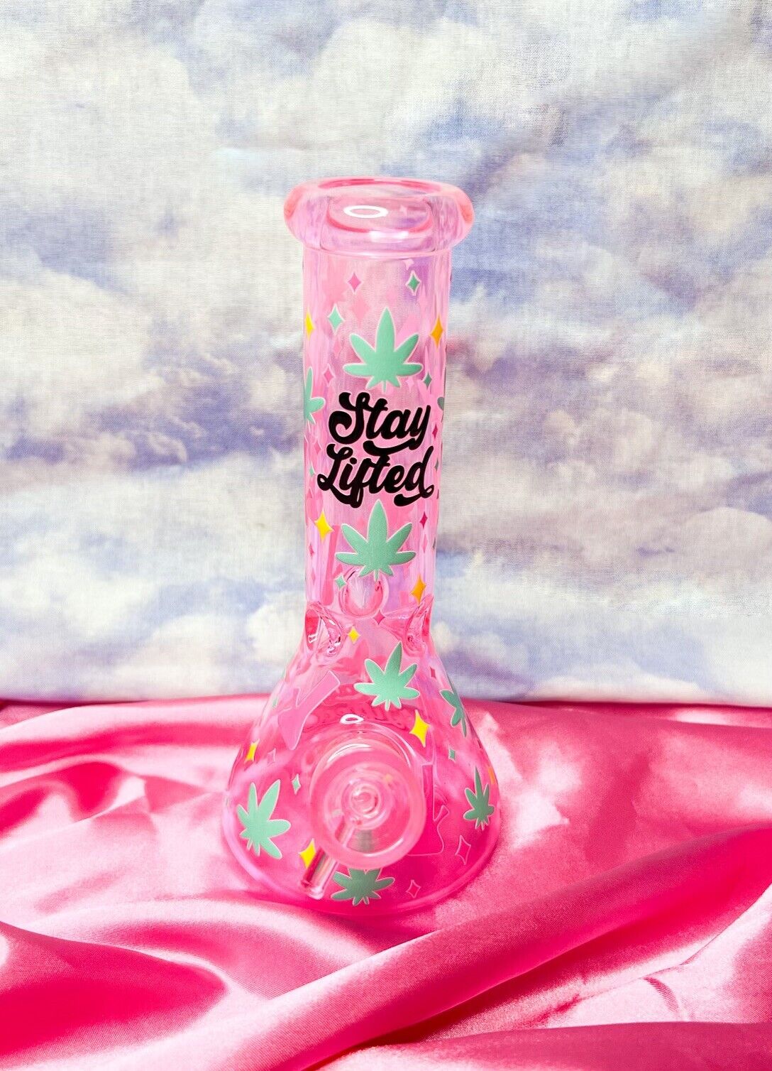 Neon Pink Stay Lifted 8in Glass Water Pipe Hookah Glass Pipe Cute Girly