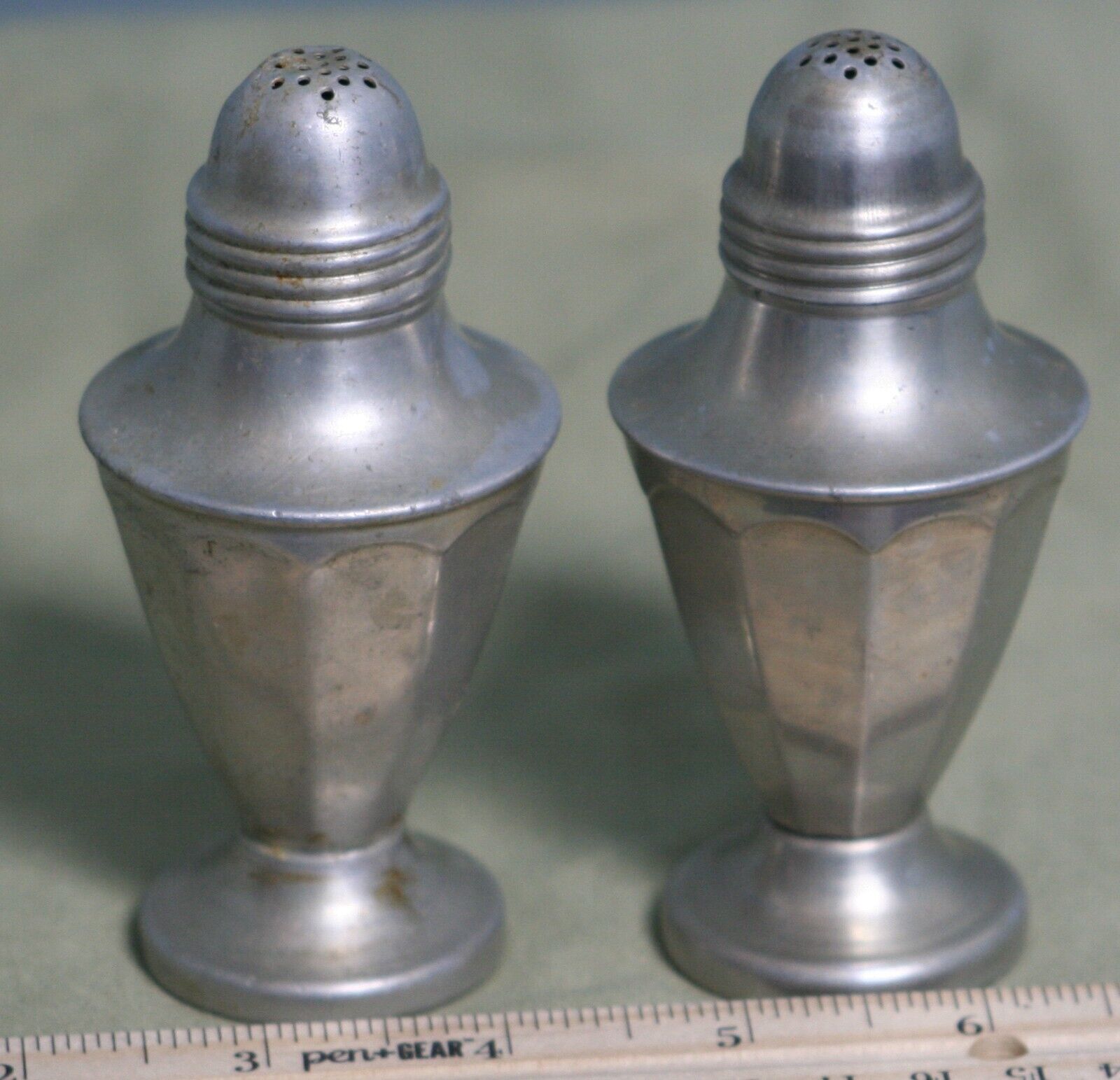 Vintage Mid-century aluminum s/p shakers