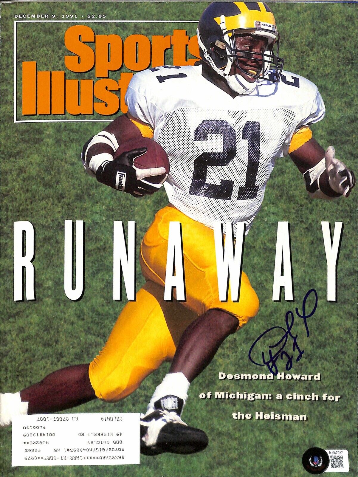 Desmond Howard MICHIGAN Heisman Signed Sports Illustrated Dec 9, 1991 BECKETT