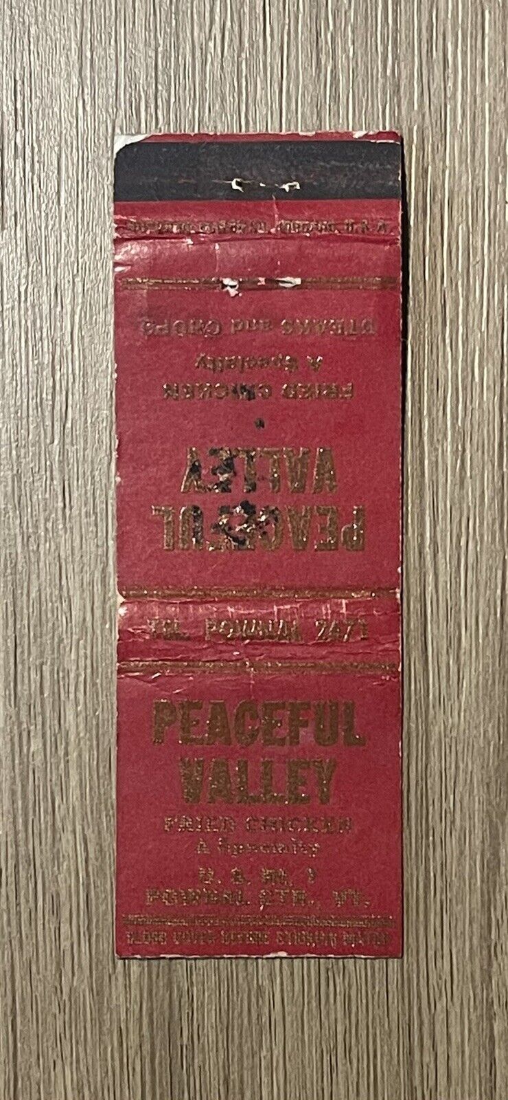 Peaceful Valley Pownal Center Vermont Vintage Matchbook Cover