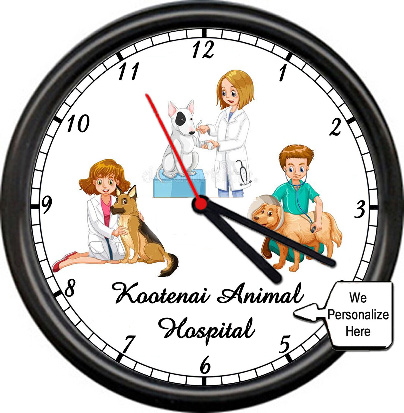 Personalized Veterinarian Dr. Vet Animal Hospital Assistant Dog Cat Wall Clock