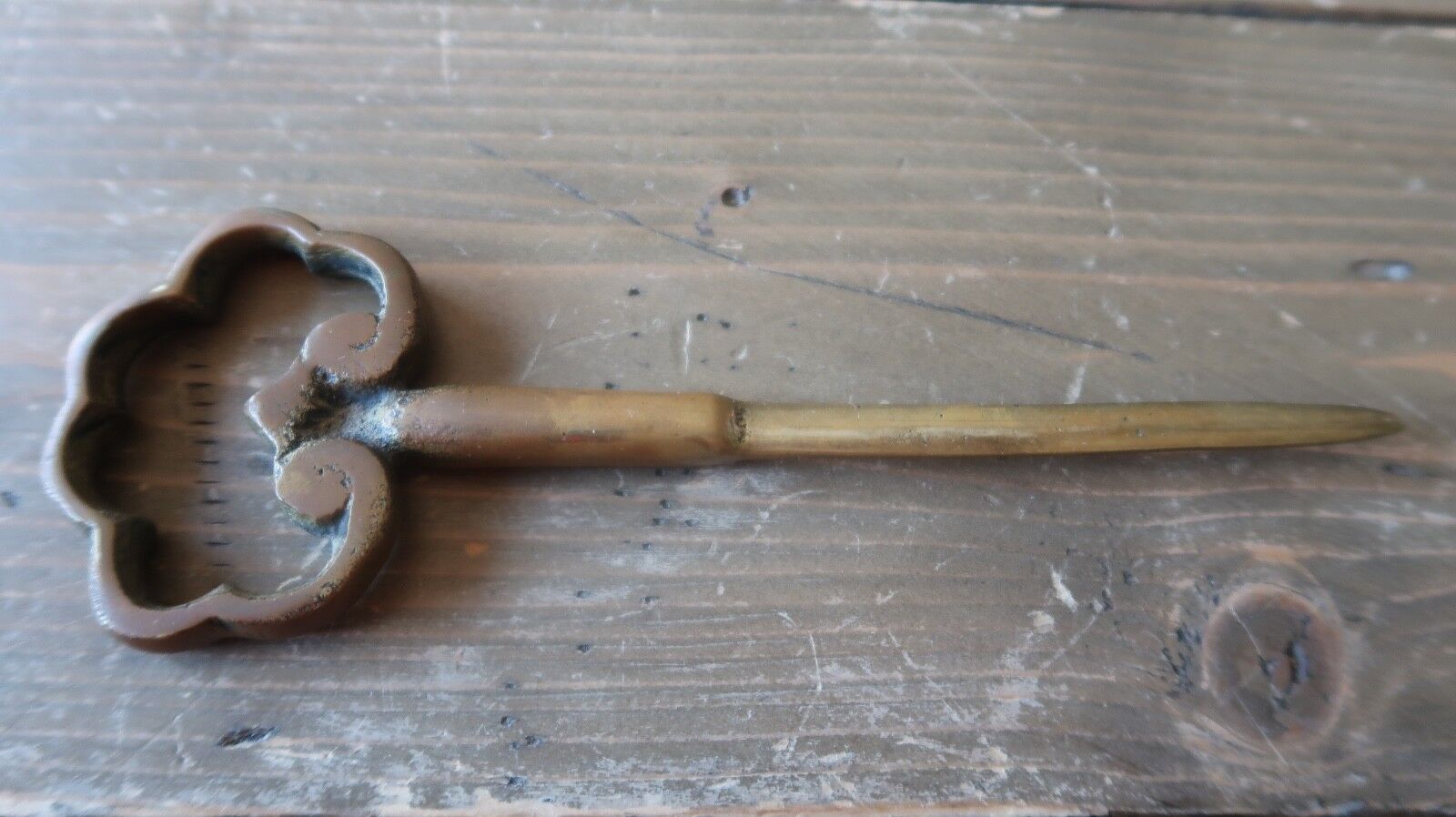 Antique Brass Skeleton Key Made Into Letter Opener FOLK ART 7.25 inches