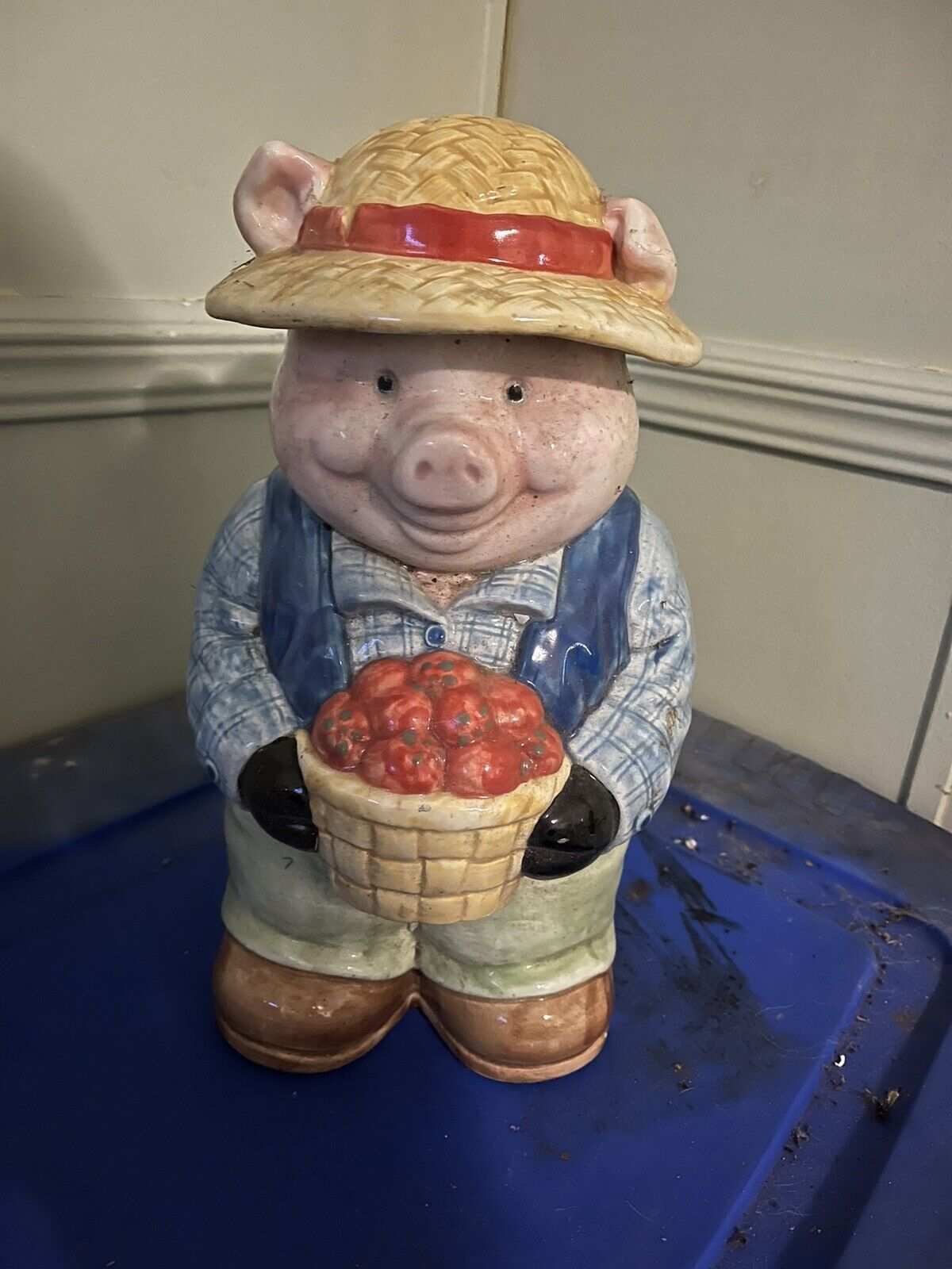 Vintage Pig Oink Apple Farms Cookie Jar By Treasure Craft -