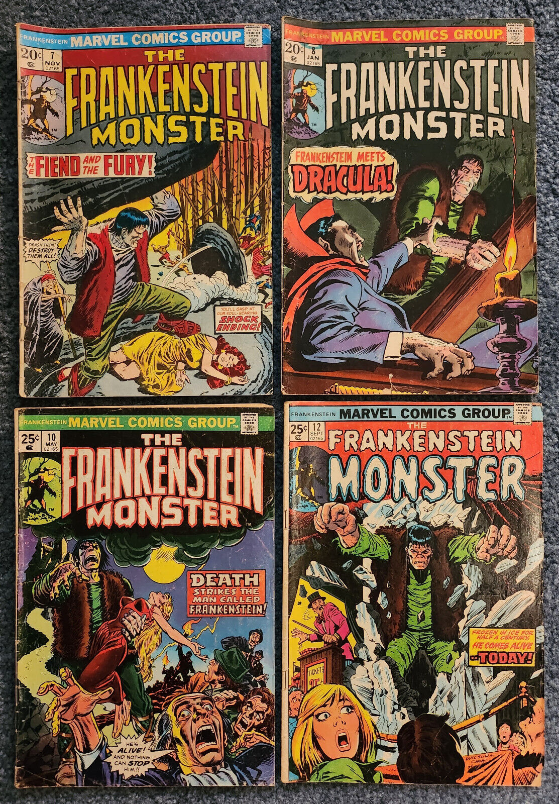 The Frankenstein Monster Lot of 4 #7,8,10,12 Marvel Comics 1973-74 - VG-