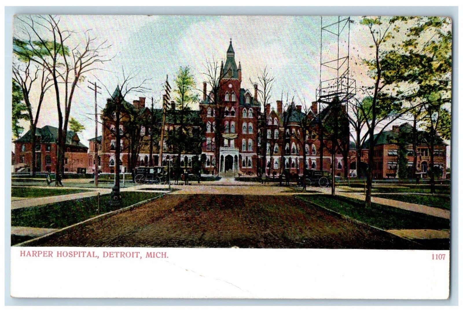 c1905 Harper Hospital Doctor Carriage Road Street  Detroit Michigan Postcard