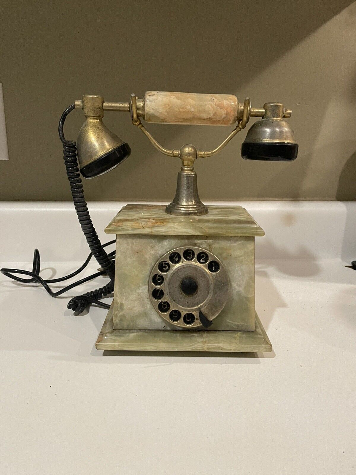 Vintage Marble Onyx Rotary Telephone Dial Phone