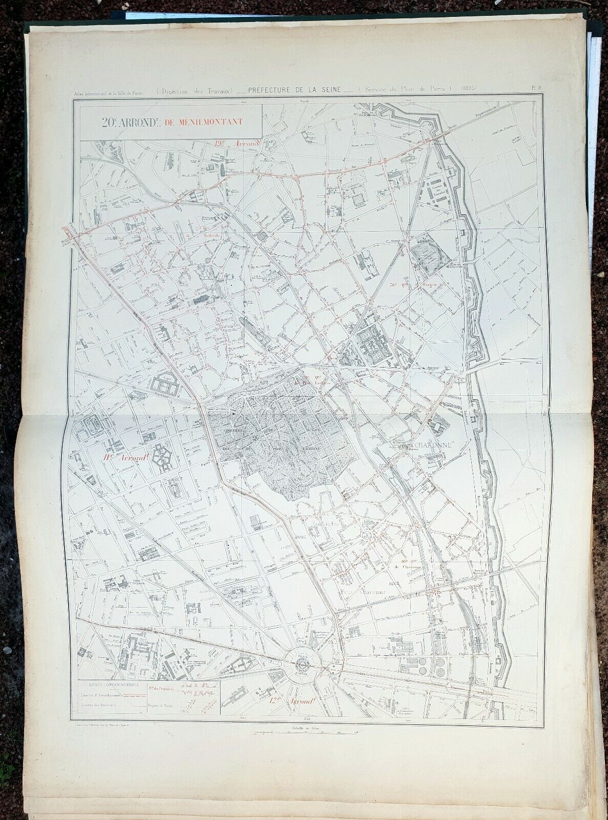 Paris XXth - Prefect GARBAGE Very Rare Plan from 1895 to 1/5000 (67 x 94 cm)