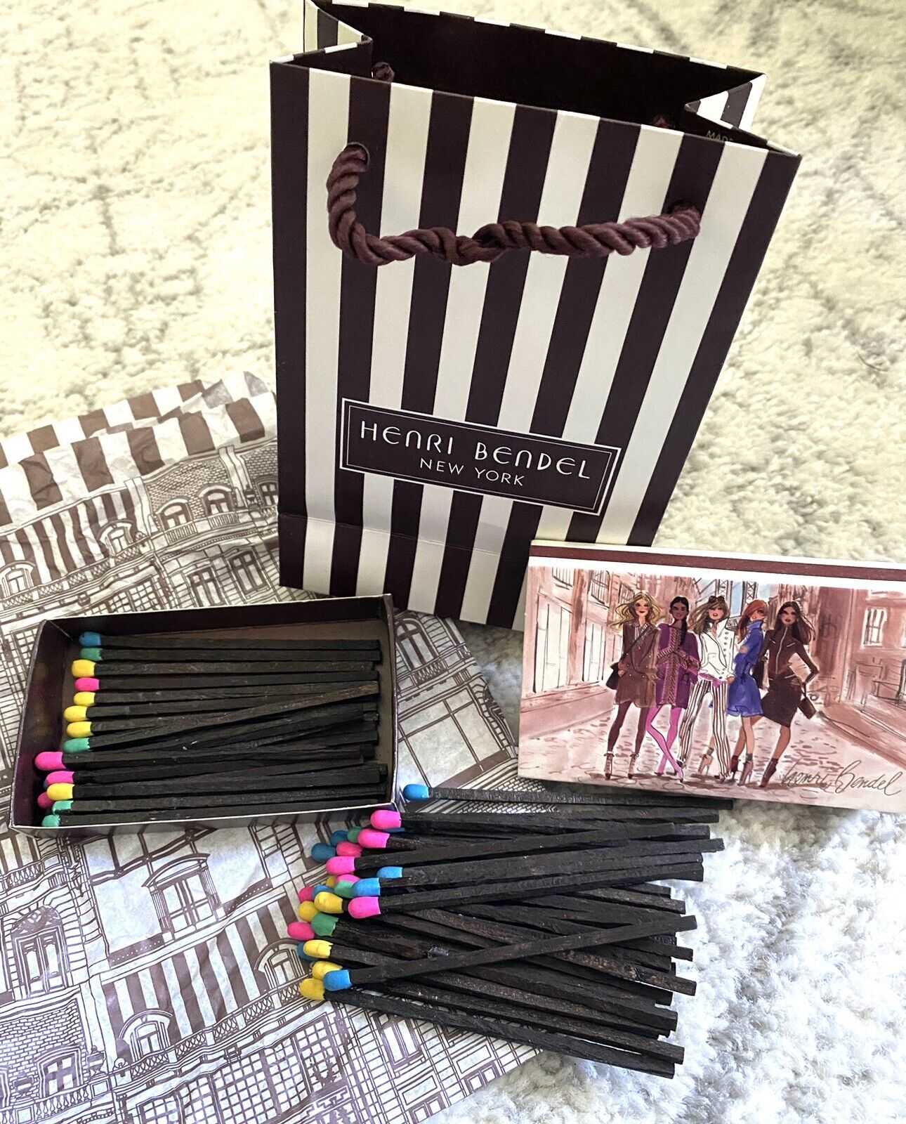 Henri Bendel Izod Girls Iconic Matches + Gift Bag +Tissue Paper Match Box