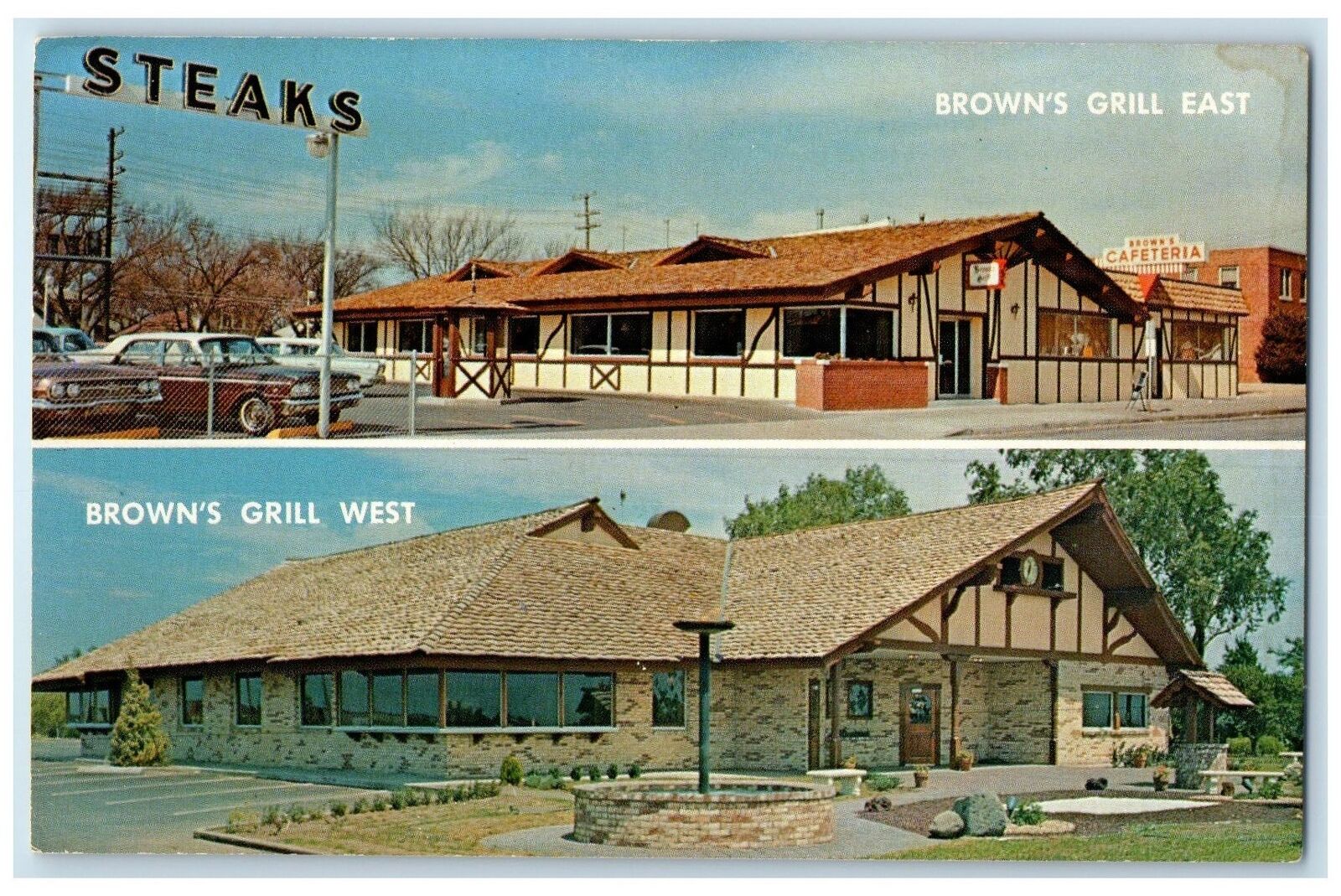 c1960\'s Brown\'s Grill East Brown\'s Grill West Wichita Kansas KS Posted Postcard