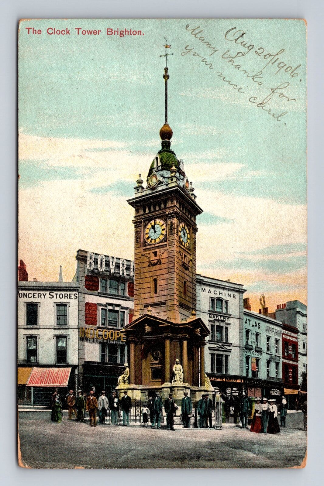 Brighton- England, The Clock Tower, Antique, Vintage Souvenir Postcard
