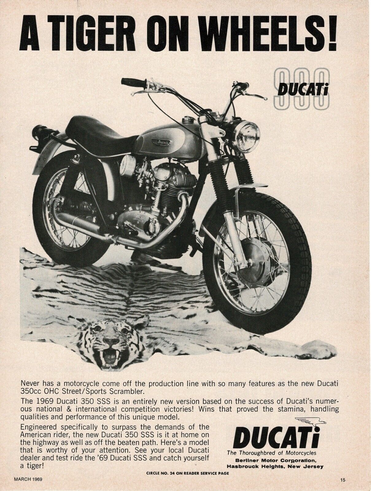 1969 Ducati SSS 350cc Street Sports Scrambler Motorcycle VINTAGE Print Ad