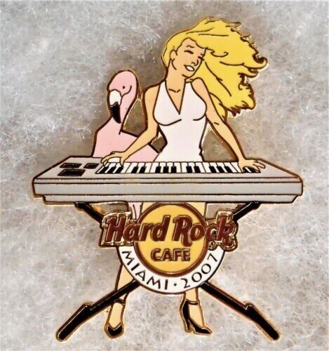 HARD ROCK CAFE MIAMI SEXY BLONDE GIRL WITH FLAMINGO PLAYING KEYBOARD PIN # 37259