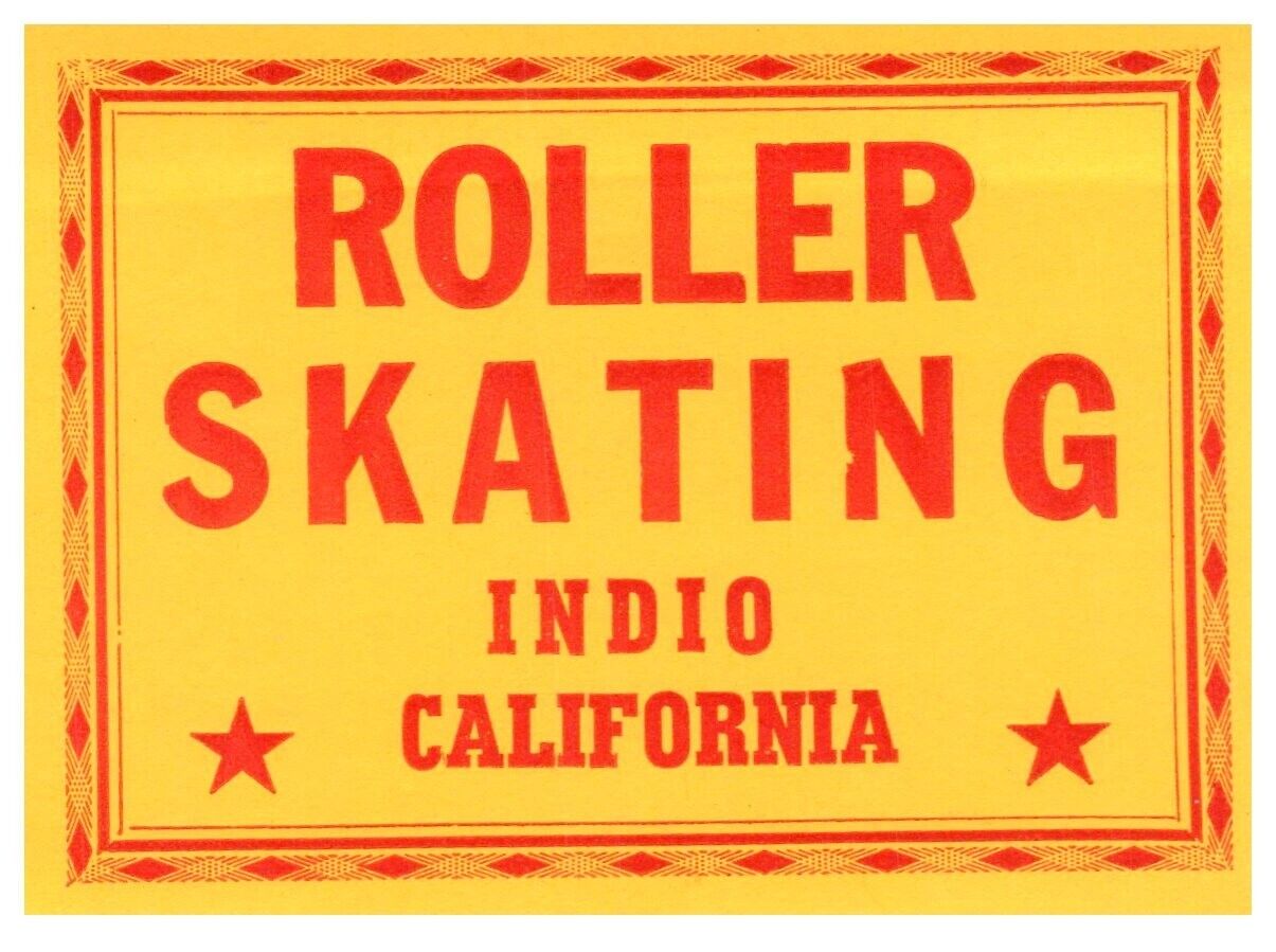 Original Vintage 1940s Roller Skating Rink Sticker Indio CA s4