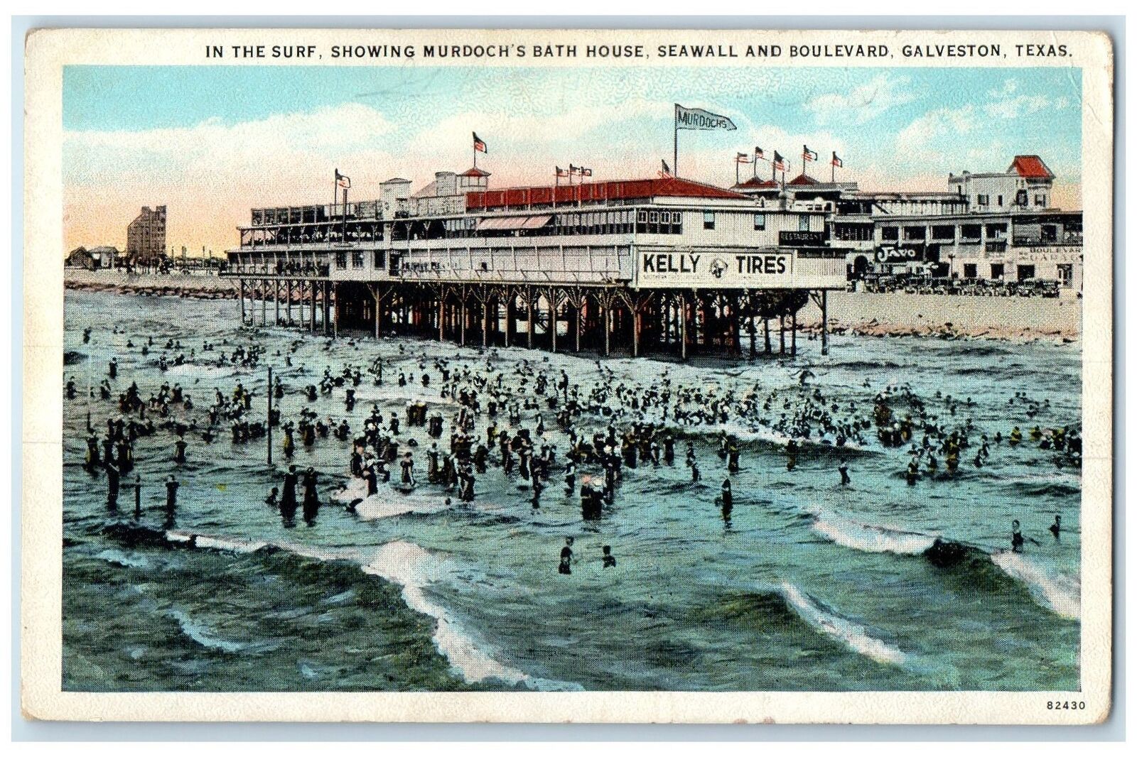 c1920\'s Surf Murdoch\'s Bath House Seawall Boulevard Galveston Texas TX Postcard